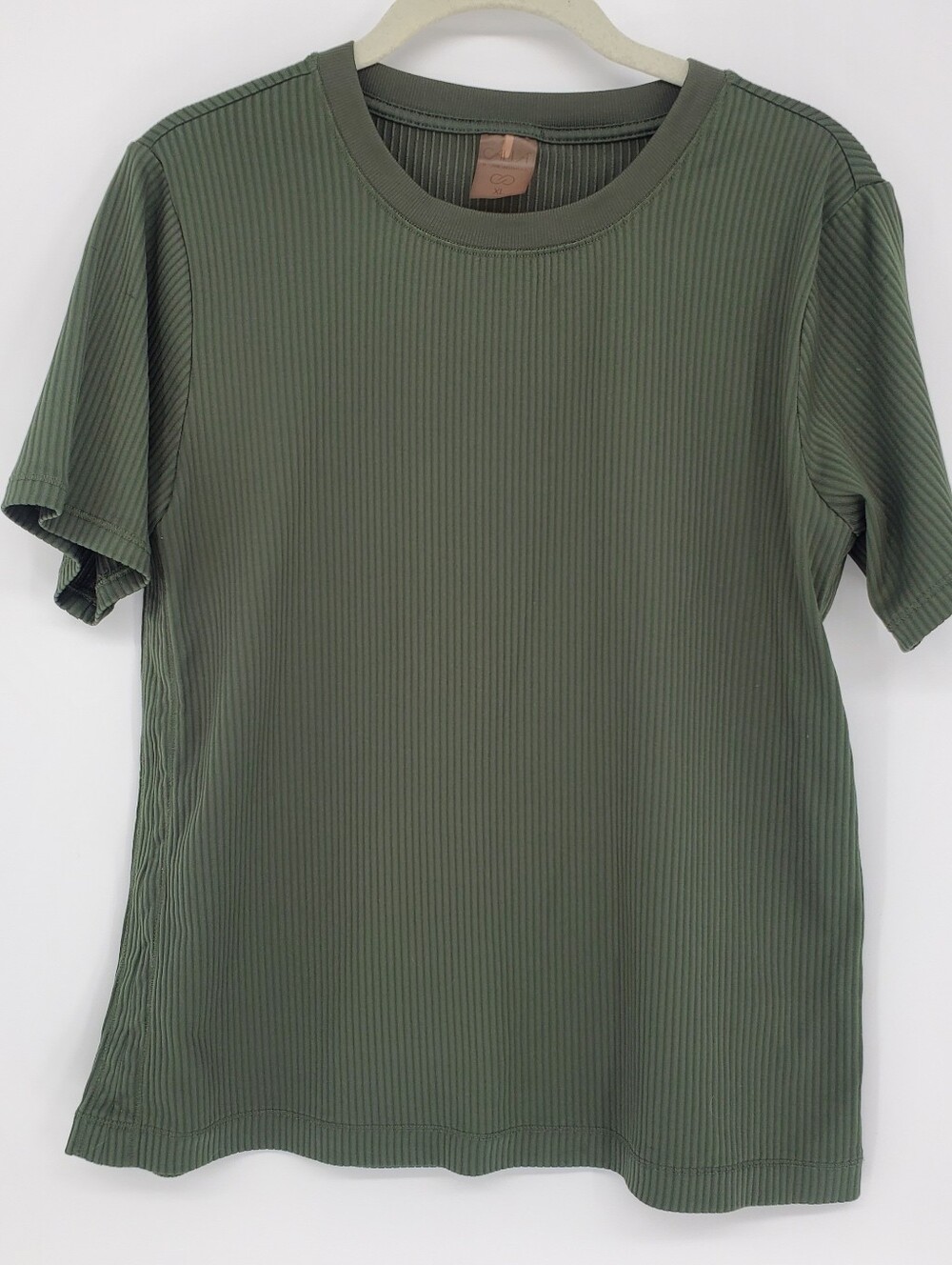 CALIA by Carrie Underwood Olive Ribbed Short Sleeve Crewneck Tee - Size X-Large